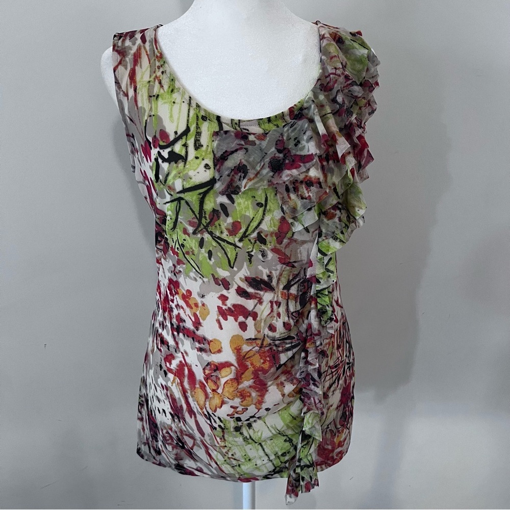 Tribal Y2K Floral Print Ruffle Sleeveless Top |S|